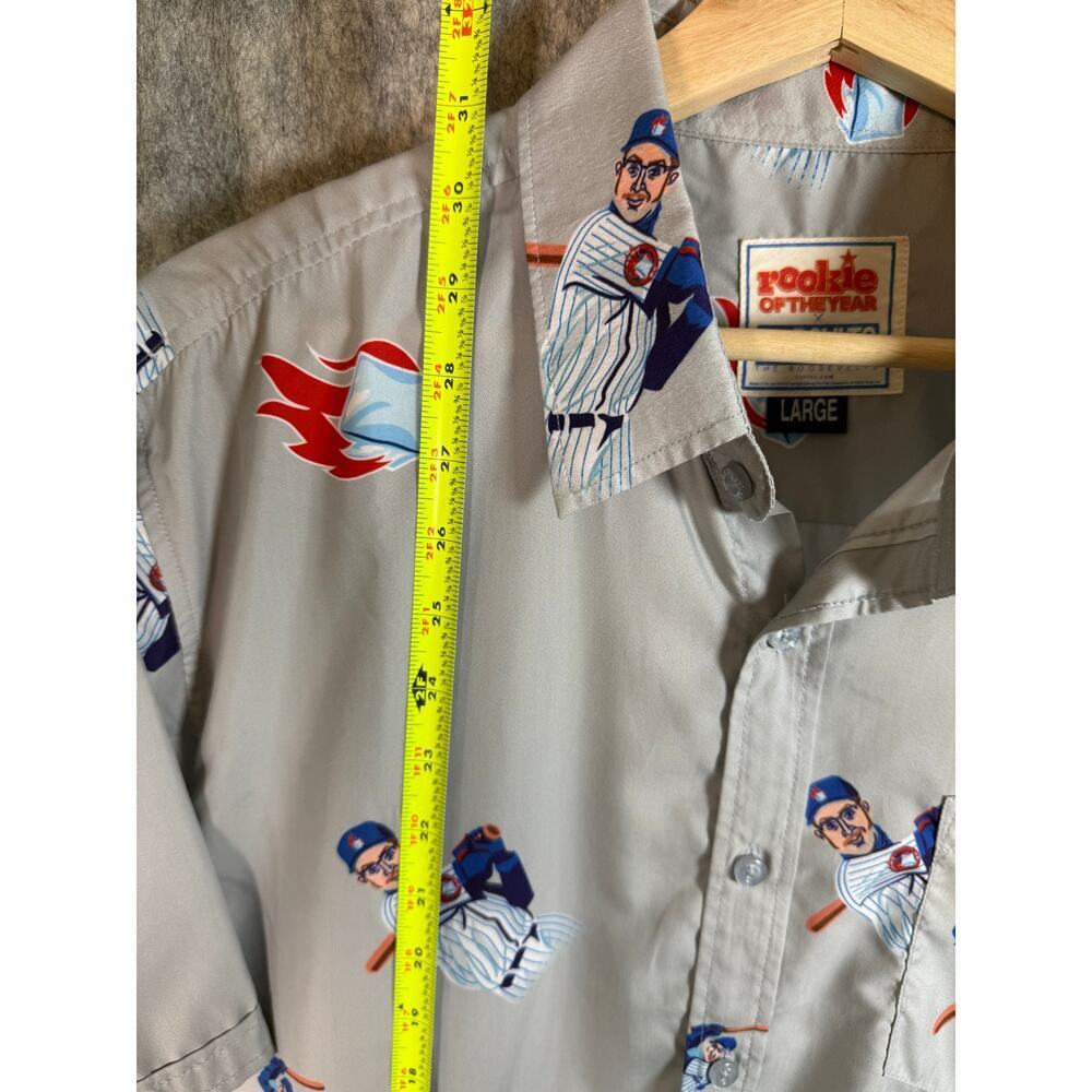 Rookie Of The Year x RSVLTS Gray Large Baseball Polyester Stretch Button Up - Picture 6 of 7